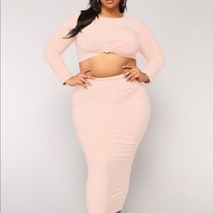 Taupe Crop Top and Midi Skirt Set